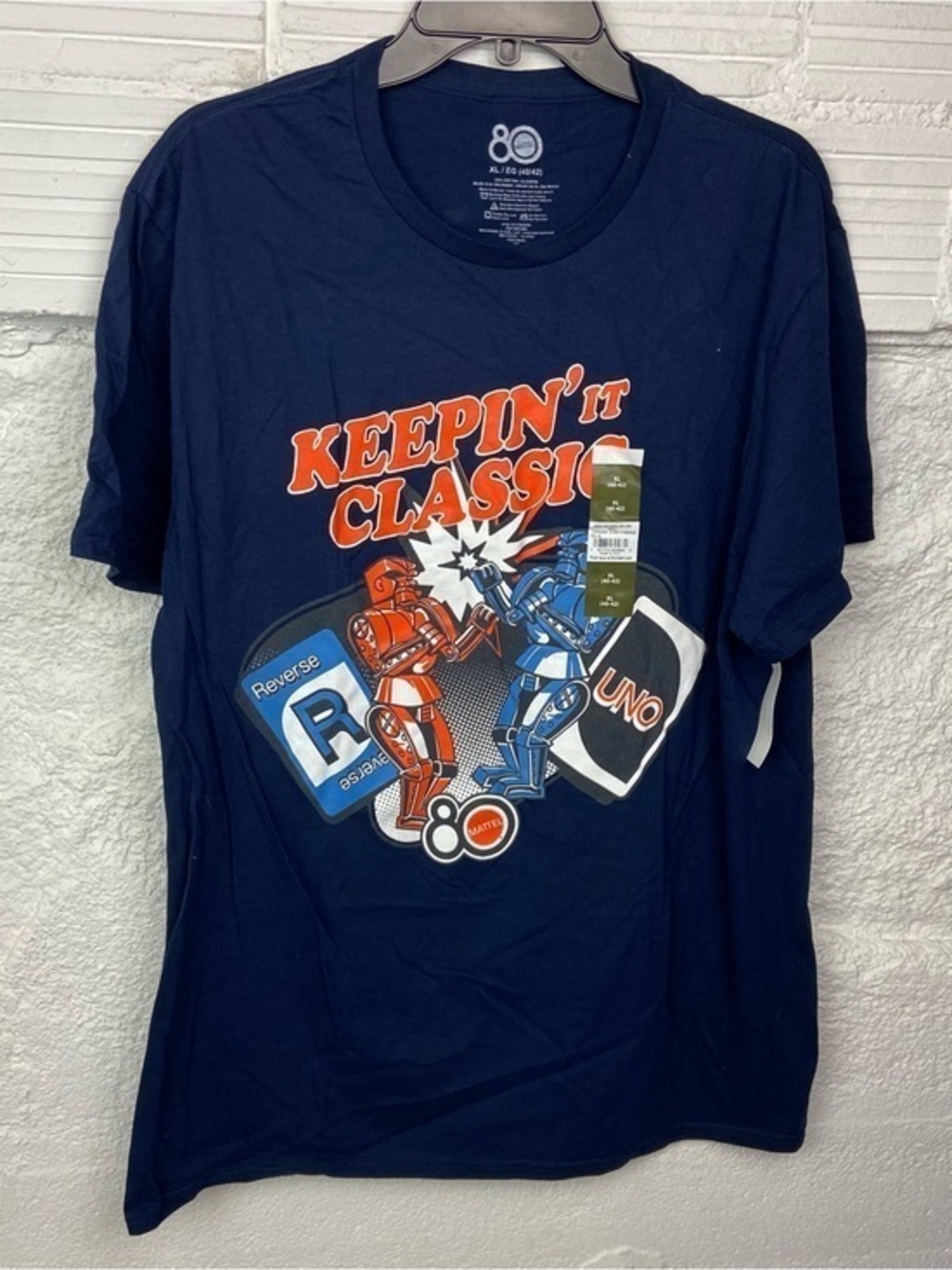 NWT Mattel cotton navy Keepin' It Classic robot UNO Graphic Tee size XL & M